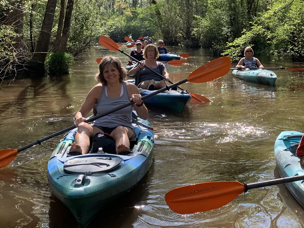 Kayaking through narrow tributaries of the Waccamaw river